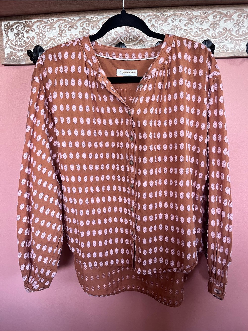 Anthropologie Pilcro & the Letterpress terracotta puff-sleeve blouse - Picture 2 of 9
